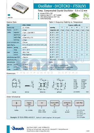 O13.0-JT53L-D-G-3.3 datasheet - Temp. Compensated Crystal Oscillator