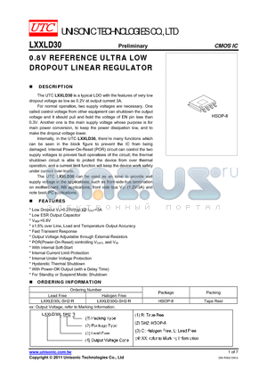 LXXLD30 datasheet - 0.8V REFERENCE ULTRA LOW DROPOUT LINEAR REGULATOR