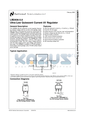 LM2936M-5.0 datasheet - Ultra-Low Quiescent Current 5V Regulator
