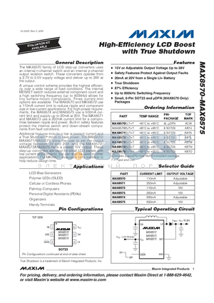 MAX8573 datasheet - High-Efficiency LCD Boost with True Shutdown