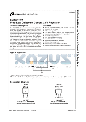 LM2936HVBMA-3.0 datasheet - Ultra-Low Quiescent Current 3.0V Regulator