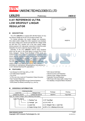 LXXLD15G-SH2-R datasheet - 0.8V REFERENCE ULTRA LOW DROPOUT LINEAR REGULATOR