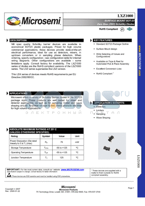 LXZ1000 datasheet - SURFACE MOUNT SOT-23 Zero Bias (ZBD) Schottky Diodes