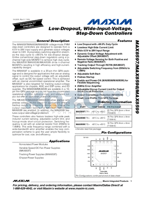 MAX8599ETE datasheet - Low-Dropout, Wide-Input-Voltage, Step-Down Controllers