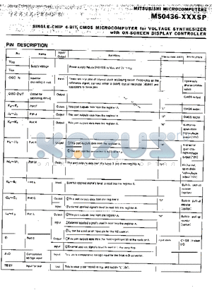 M50436-560SP datasheet - SINGLE-CHIP 4-BIT CMOS MICROCOMPUTER for VOLTAGE SYNTHESIZER with ON-SCREEN DISPLAY CONTROLLER