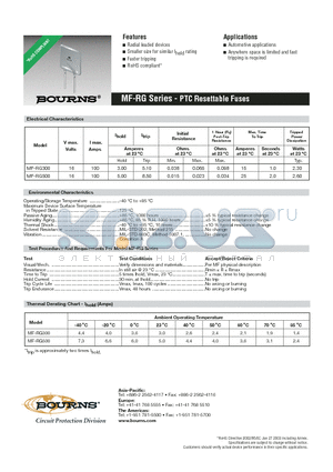 MF-RG500 datasheet - PTC Resettable Fuses