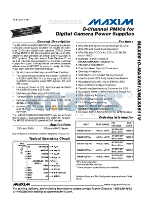 MAX8612ETM+ datasheet - 8-Channel PMICs for Digital Camera Power Supplies