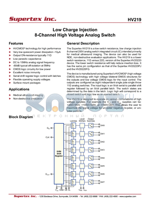 HV219FG-G datasheet - Low Charge Injection 8-Channel High Voltage Analog Switch