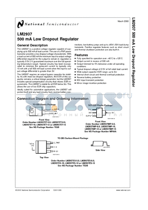 LM2937IMPX-5.0 datasheet - 500 mA Low Dropout Regulator