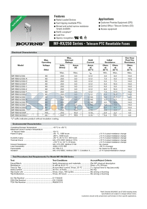 MF-RX008F-A05-0 datasheet - Telecom PTC Resettable Fuses