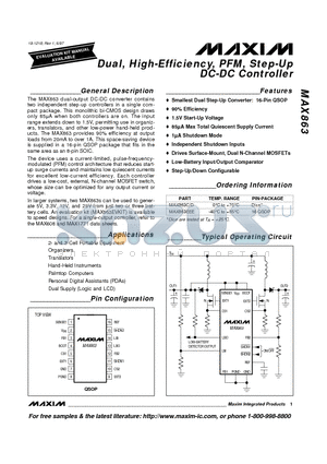 MAX863EEE datasheet - Dual, High-Efficiency, PFM, Step-Up DC-DC Controller