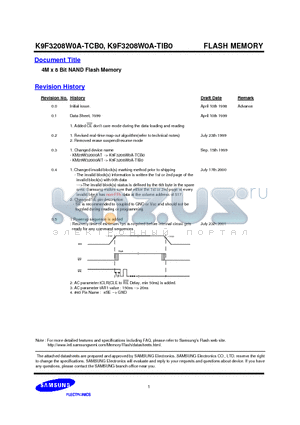 K9F3208W0A-TCB0 datasheet - 4M x 8 Bit NAND Flash Memory