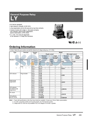 LY2-0 datasheet - General Purpose Relay