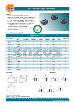 IS2M-7 datasheet - E1/T1/ PRI/CEPT Single Transformers