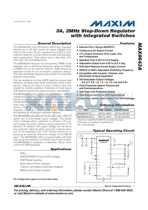 MAX8643AETG+ datasheet - 3A, 2MHz Step-Down Regulator with Integrated Switches