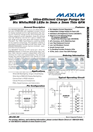 MAX8647ETE+ datasheet - Ultra-Efficient Charge Pumps for Six White/RGB LEDs in 3mm x 3mm Thin QFN