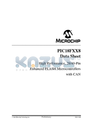 PIC18F458TEPQTP datasheet - High Performance, 28/40-Pin Enhanced FLASH Microcontrollers with CAN