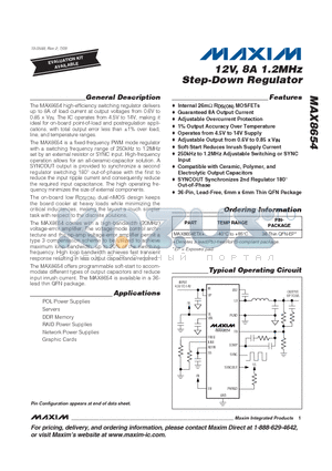 MAX8654 datasheet - 12V, 8A 1.2MHz Step-Down Regulator