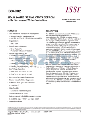 IS34C02-2ZLI datasheet - 2K-bit 2-WIRE SERIAL CMOS EEPROM with Permanent Write-Protection