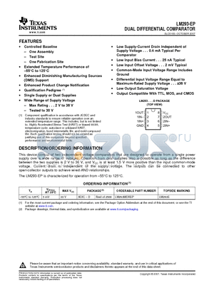 LM293MDREP datasheet - DUAL DIFFERENTIAL COMPARATOR