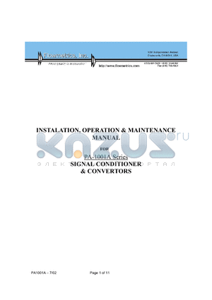 PA-1001A1AC3W datasheet - SIGNAL CONDITIONER & CONVERTERS