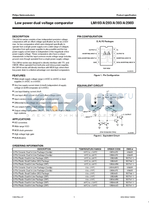 LM293N datasheet - Low power dual voltage comparator