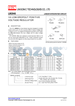 LM2940-10-AA3-T datasheet - 1A LOW-DROPOUT POSITIVE VOLTAGE REGULATOR