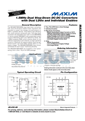 MAX8667ETECQ+ datasheet - 1.5MHz Dual Step-Down DC-DC Converters with Dual LDOs and Individual Enables