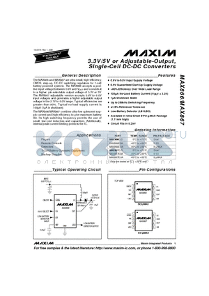 MAX867 datasheet - 3.3V/5V or Adjustable-Output, Single-Cell DC-DC Converters