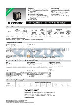 MF-SD013 datasheet - Telecom PTC Resettable Fuses