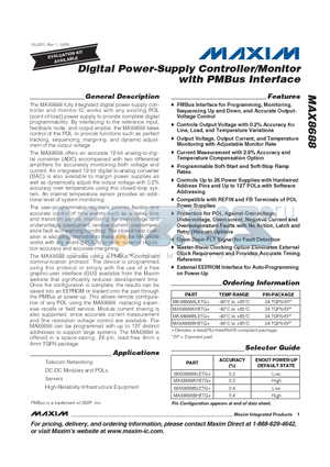 MAX8688ALETG+ datasheet - Digital Power-Supply Controller/Monitor with PMBus Interface