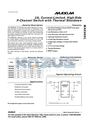 MAX869 datasheet - 2A, Current-Limited, High-Side P-Channel Switch with Thermal Shutdown