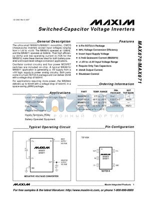 MAX871 datasheet - Switched-Capacitor Voltage Inverters