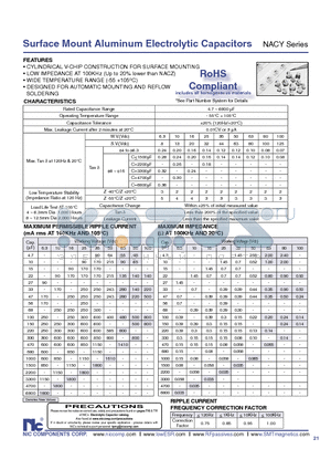 NACY221M16V5X6.3TR13F datasheet - Surface Mount Aluminum Electrolytic Capacitors