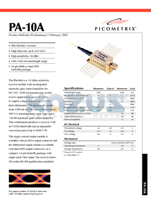 PA-10ASC datasheet - A -18 dBm sensitivity receiver module