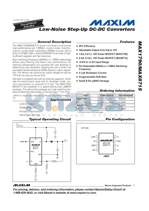 MAX8715EUA datasheet - Low-Noise Step-Up DC-DC Converters