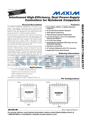 MAX8717ETI+ datasheet - Interleaved High-Efficiency, Dual Power-Supply Controllers for Notebook Computers