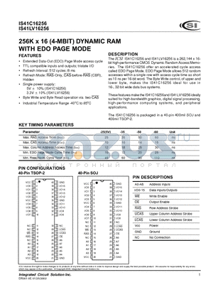 IS41C16256-35K datasheet - 256K x 16 (4-MBIT) DYNAMIC RAM WITH EDO PAGE MODE