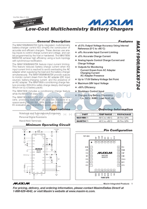 MAX8724ETI datasheet - Low-Cost Multichemistry Battery Chargers
