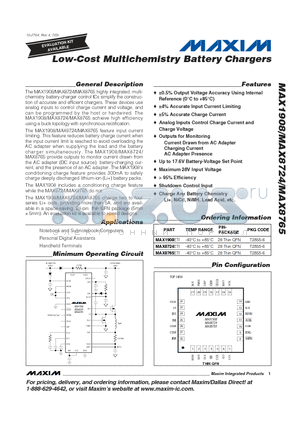 MAX8724ETI datasheet - Low-Cost Multichemistry Battery Chargers
