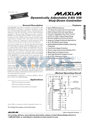 MAX8720ETX datasheet - Dynamically Adjustable 6-Bit VID Step-Down Controller