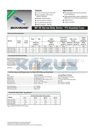 MF-VS170NSLU-0 datasheet - Narrow Body Series - PTC Resettable Fuses