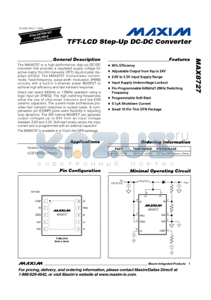 MAX8727 datasheet - TFT-LCD Step-Up DC-DC Converter