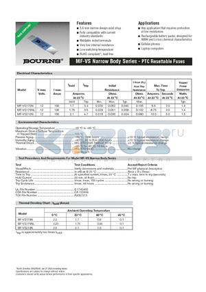 MF-VS170NSSLU-2 datasheet - Narrow Body Series - PTC Resettable Fuses