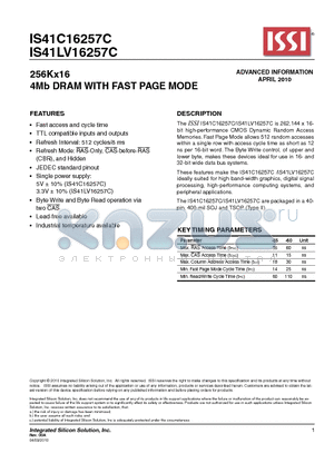 IS41C16257C datasheet - 4Mb DRAM WITH FAST PAGE MODE