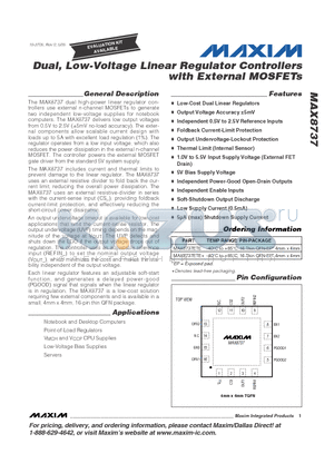 MAX8737ETE+ datasheet - Dual, Low-Voltage Linear Regulator Controllers with External MOSFETs
