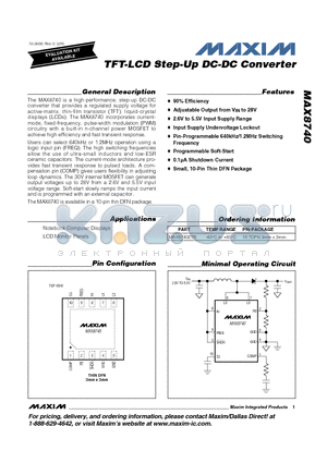 MAX8740 datasheet - TFT-LCD Step-Up DC-DC Converter