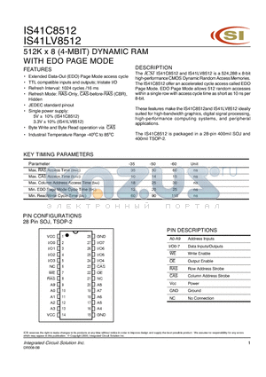 IS41C8512-50K datasheet - 512K x 8 (4-MBIT)  DYNAMIC RAM WITH EDO PAGE MODE