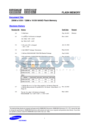 K9K2G08Q0M-P datasheet - 256M x 8 Bit / 128M x 16 Bit NAND Flash Memory