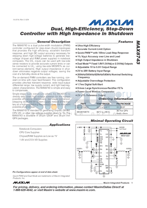 MAX8743 datasheet - Dual, High-Efficiency, Step-Down Controller with High Impedance in Shutdown